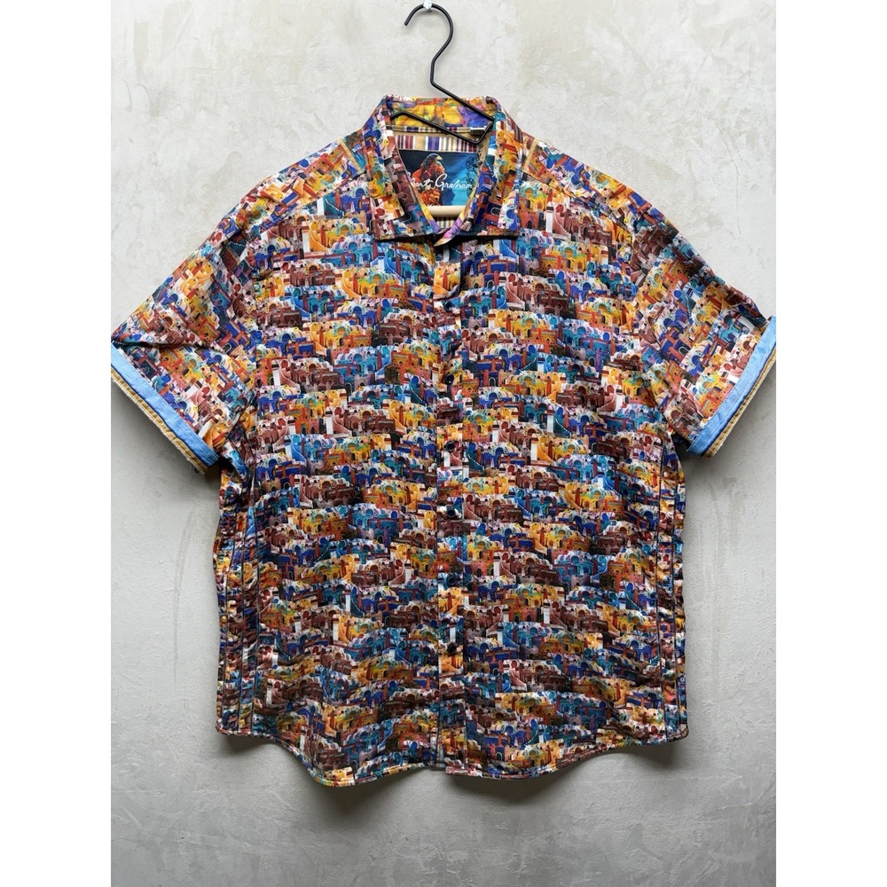 Robert Graham Shirt Men's 2XL Short Sleeve Button Up Classic Fit Allover Print